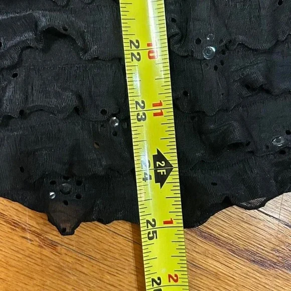 Y2K JKLA Sequin Ruffled Black Short Sleeve Top Womens L Goth Glam Bling - Picture 6 of 7